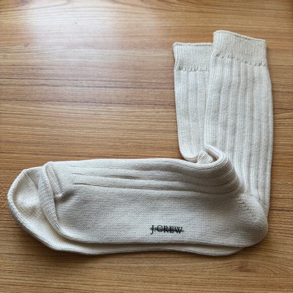 J.Crew Ribbed Cotton Blend Socks Mens One Size Natural Stretchy Mid Calf Solid - Picture 2 of 3